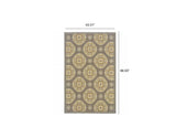 3' x 5' Grey Gold Floral Medallion Discs Indoor Outdoor Area Rug