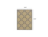 5' x 8' Grey Gold Floral Medallion Discs Indoor Outdoor Area Rug