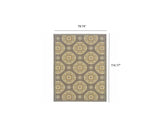 6' x 9' Grey Gold Floral Medallion Discs Indoor Outdoor Area Rug