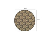 7' Grey Gold Floral Medallion Discs Indoor Outdoor Area Rug