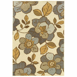 5' x 8' Ivory Gray Large Floral Blooms Indoor Outdoor Area Rug