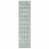 Ivory Blue Global Geo Tile Indoor Outdoor Runner Rug