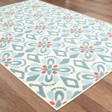 3' x 5' Ivory Blue Global Geo Tile Indoor Outdoor Area Rug