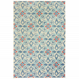 6' x 9' Ivory Blue Global Geo Tile Indoor Outdoor Area Rug