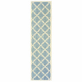 8' Tropical Light Blue and Ivory Quatrafoil Indoor Outdoor Runner Rug