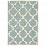 6' x 9' Blue Ivory Machine Woven Geometric Indoor or Outdoor Area Rug