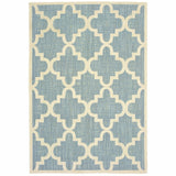 9' x 12' Blue Ivory Machine Woven Geometric Indoor or Outdoor Area Rug