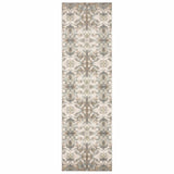 7' Ivory Gray Abstract Ikat Indoor Runner Rug