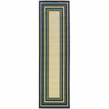 8' Ivory Mediterranean Blue and Lime Border Indoor Outdoor Runner Rug