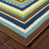 6' x 9' Ivory Mediterranean Blue and Lime Border Indoor Outdoor Area Rug