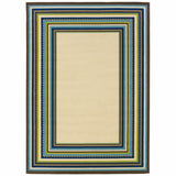 7' x 10' Ivory Mediterranean Blue and Lime Border Indoor Outdoor Area Rug