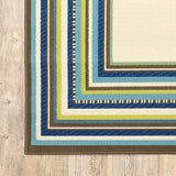 7' x 10' Ivory Mediterranean Blue and Lime Border Indoor Outdoor Area Rug