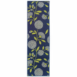 Indigo and Lime Green Floral Indoor or Outdoor Runner Rug