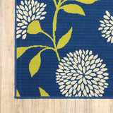 3' x 5' Indigo and Lime Green Floral Indoor Outdoor Area Rug