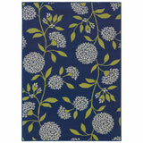 7' x 10' Indigo and Lime Green Floral Indoor Outdoor Area Rug