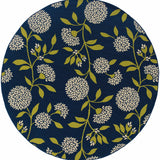 7' Round Indigo and Lime Green Floral Indoor Outdoor Area Rug