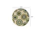 7' Ivory Indigo and Lime Medallion Disc Indoor Outdoor Area Rug