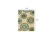 9' x 13' Ivory Indigo and Lime Medallion Disc Indoor Outdoor Area Rug