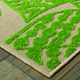6' x 9' Sand and Lime Green Leaves Indoor Outdoor Area Rug
