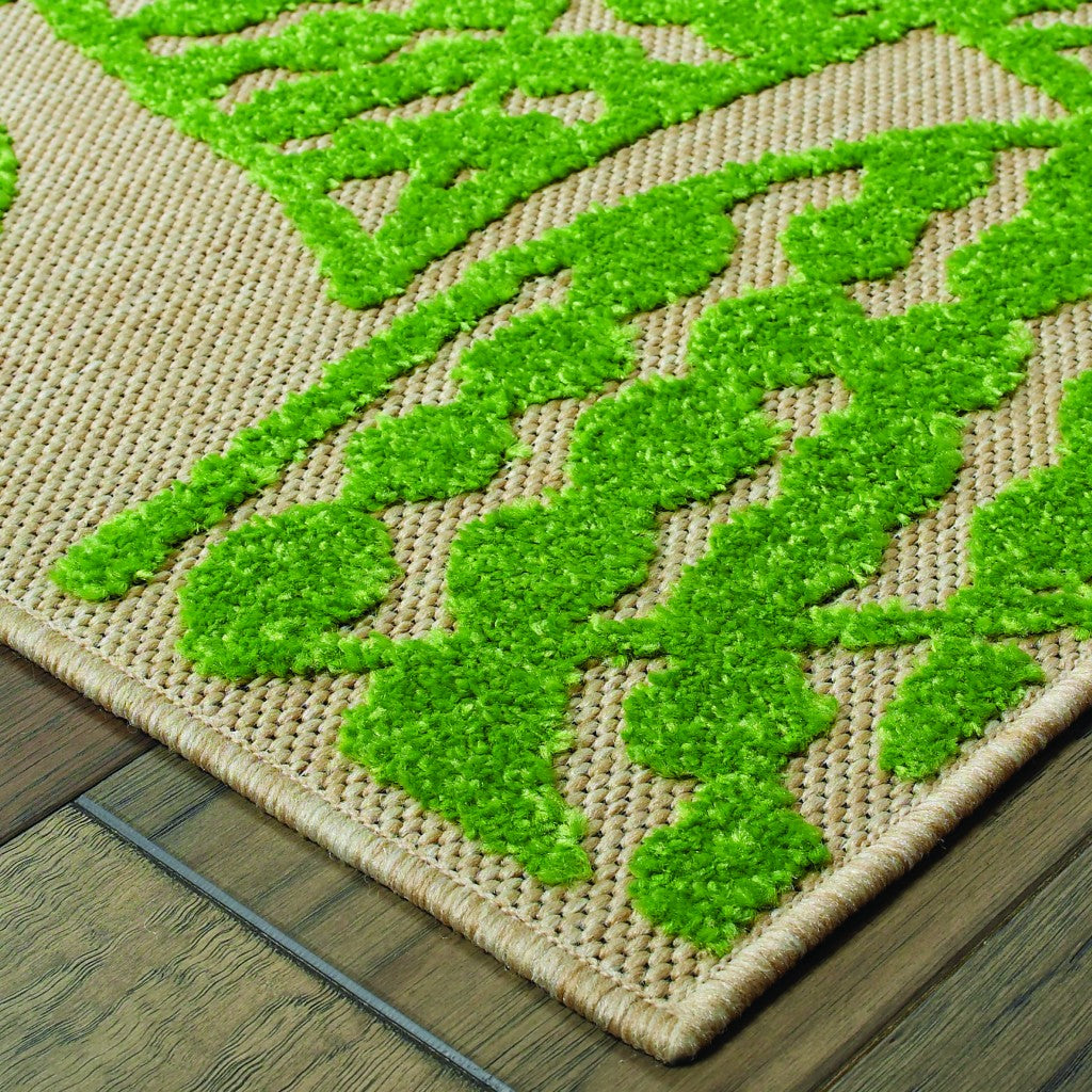 9' x 12' Sand and Lime Green Leaves Indoor Outdoor Area Rug