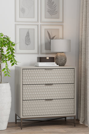 Milo 3-Drawer Chest in Taupe - Stylish Storage Solution with Textured Fronts & Pewter Accents