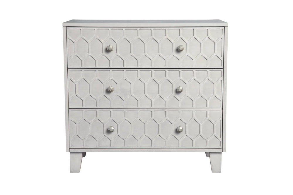 Denver Three Drawer Small Chest – Modern Honeycomb Design, Gray Mahogany, Felt-Lined Top Drawer, Chic Storage