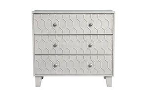 Denver Three Drawer Small Chest – Modern Honeycomb Design, Gray Mahogany, Felt-Lined Top Drawer, Chic Storage
