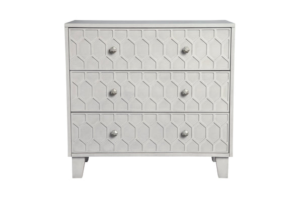 Denver Three Drawer Small Chest – Modern Honeycomb Design, Gray Mahogany, Felt-Lined Top Drawer, Chic Storage