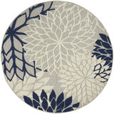 5’ Round Ivory and Navy Indoor Outdoor