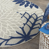 5’ Round Ivory and Navy Indoor Outdoor