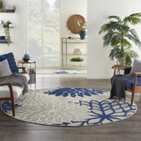 8’ Round Ivory and Navy Indoor Outdoor