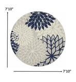 8’ Round Ivory and Navy Indoor Outdoor