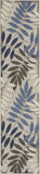 2’ x 8’ Gray and Blue Leaves Indoor Outdoor Runner Rug