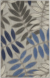 3’ x 4’ Gray and Blue Leaves Indoor Outdoor Area Rug