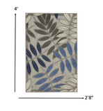 3’ x 4’ Gray and Blue Leaves Indoor Outdoor Area Rug