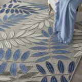 4’ x 6’ Gray and Blue Leaves Indoor Outdoor Area Rug