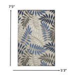 5’ x 8’ Gray and Blue Leaves Indoor Outdoor Area Rug