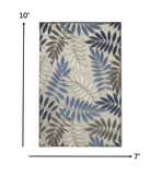 7’ x 10’ Gray and Blue Leaves Indoor Outdoor Area Rug