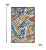 5’x 8’ Ivory and Colored Leaves Indoor Outdoor Runner