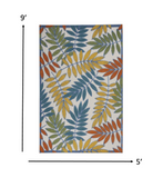 6’x 9’ Ivory and Colored Leaves Indoor Outdoor Runner