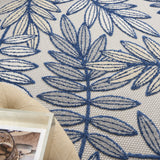 4’ x 6' Ivory and Navy Leaves Indoor Outdoor Area Rug