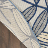 4’ Round Ivory and Navy Leaves Indoor Outdoor Area Rug