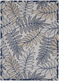 8’ x 11' Ivory and Navy Leaves Indoor Outdoor Area Rug