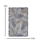 8’ x 11' Ivory and Navy Leaves Indoor Outdoor Area Rug