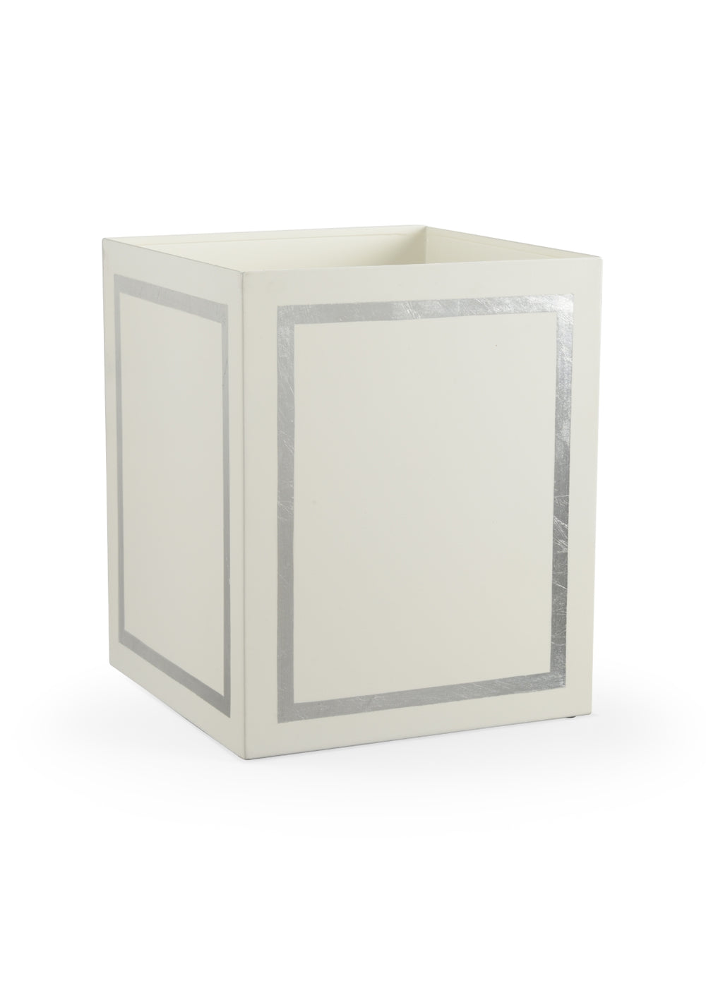 Ibiza Cream Metal Wastebasket with Elegant Metallic Silver Trim - Stylish & Functional Decor