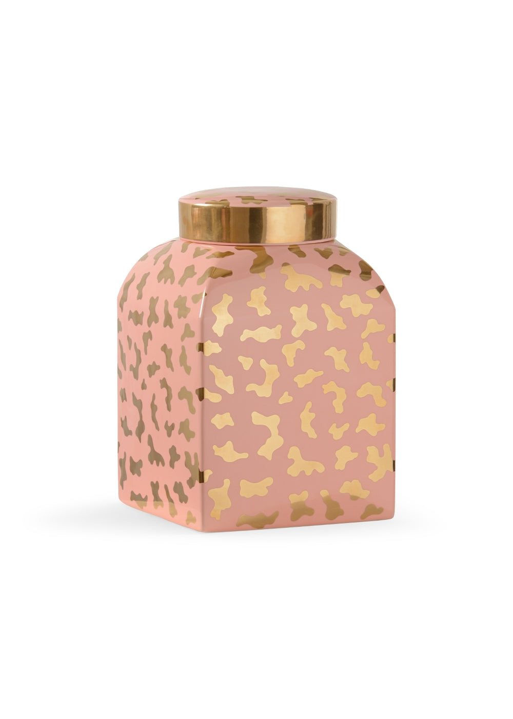 Jungle Ginger Jar - Coral Cheetah Print Ceramic Vase with Metallic Gold Finish by Shayla Copas