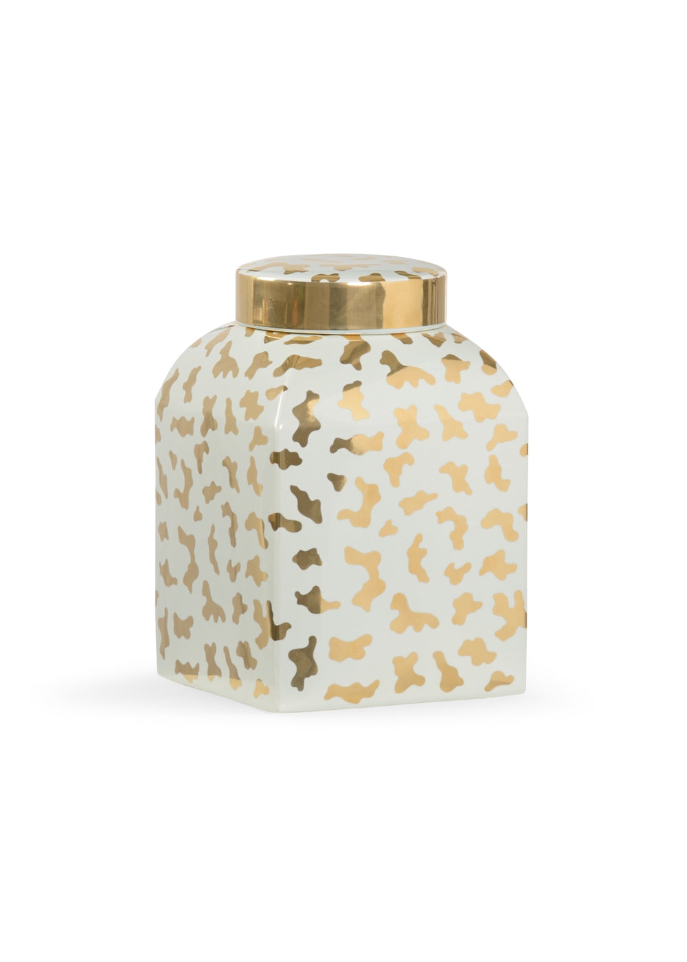 Jungle Ginger Jar - Elegant Metallic Gold Cheetah Print Ceramic Vase in Stunning Green & Gold