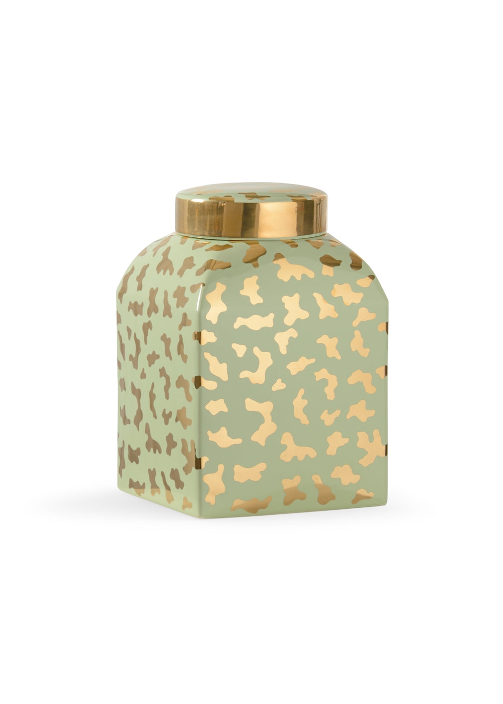 Jungle Ginger Jar - Stunning Metallic Gold Cheetah Print with Light Green Glaze, 12.5" Tall