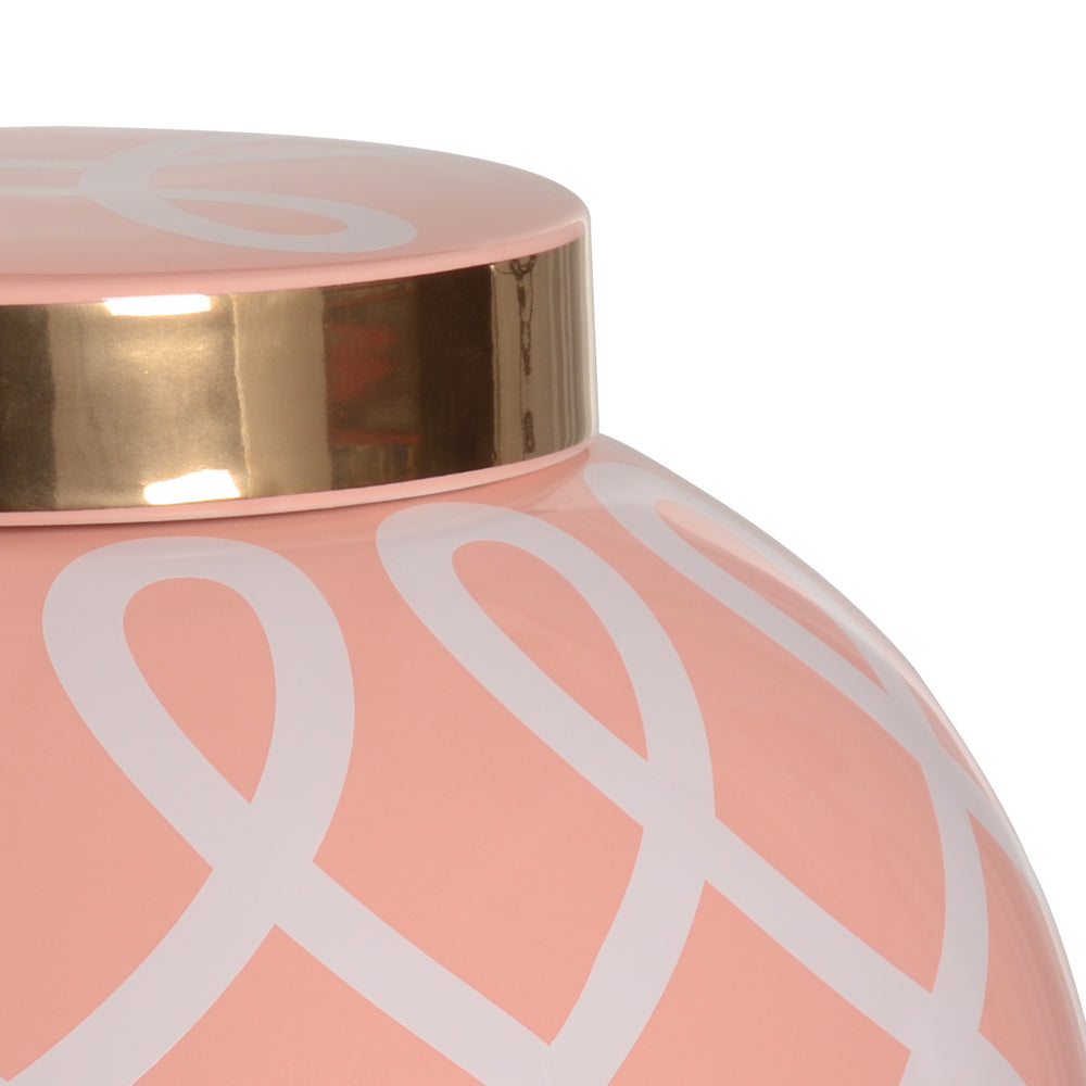 Sarah Ginger Jar - Coral Elegance with Metallic Gold Accents, Geometric Design, Perfect Home Decor!