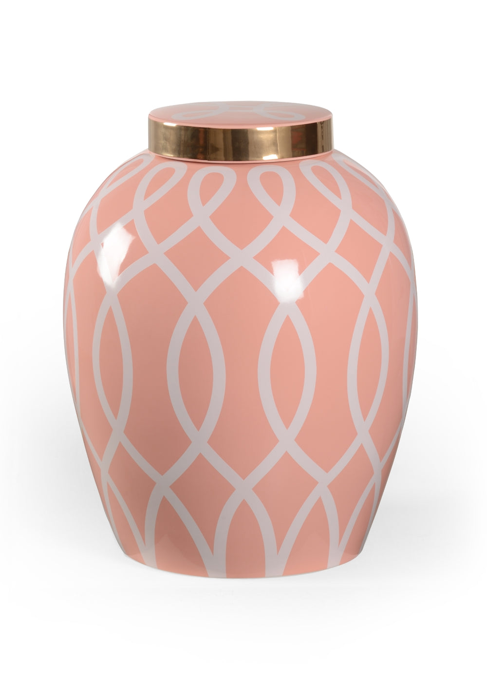 Sarah Ginger Jar - Coral Elegance with Metallic Gold Accents, Geometric Design, Perfect Home Decor!